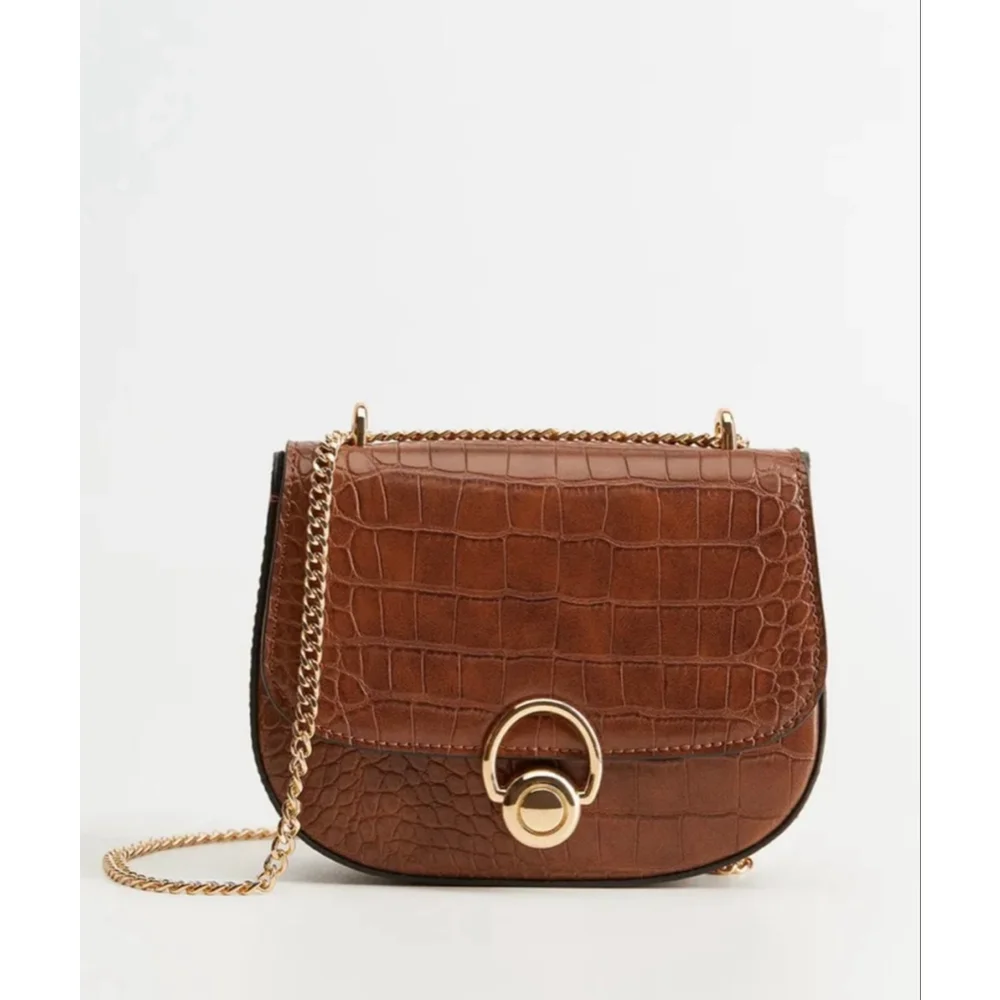 Mango MNG Brown Croc Textured Shoulder Bag Small